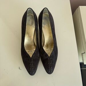 Vintage Salvatore Ferragamo Black Suede Heels